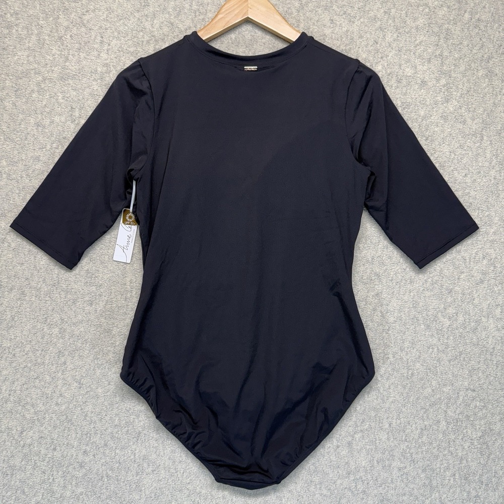 Anne Cole Womens One Piece Swimsuit Black Zip Front Rash Guard Size 12 NWT - Picture 6 of 9